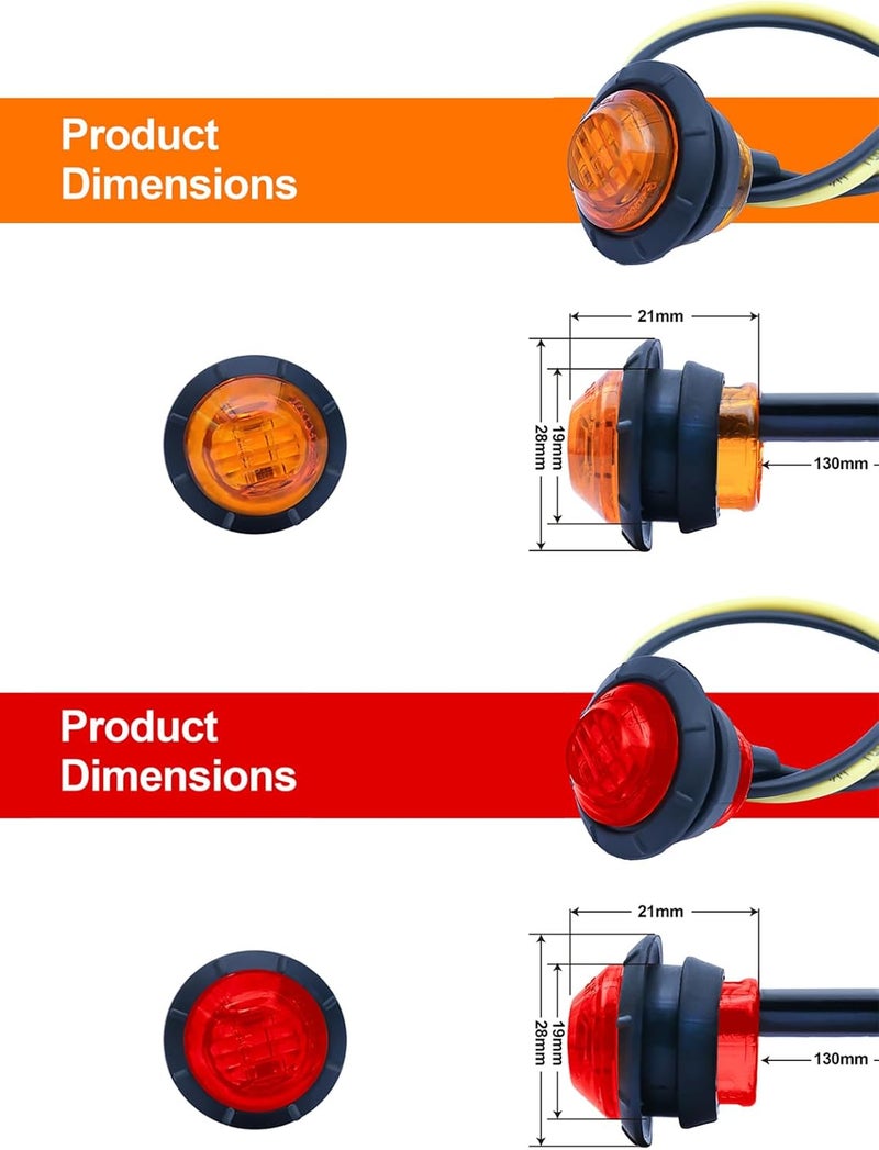 STODER 3/4 Inch Trailer Marker, LED Side Marker Lights, Heavy Duty Waterproof Clearance Lights for Trailers, Trucks, RVs, Buses, Vans - Durable & Bright for Enhanced Safety(Amber 12/Red 12)(24 Pack) - Image 4